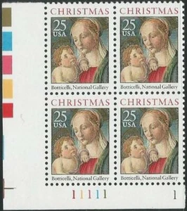 Plate Block of 4 stamps - Scott 2399 - 25 cent - 1988 - Madonna and Child - MNH - Picture 1 of 1