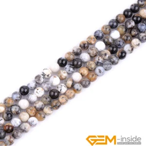 Natural Brown Dendritic Moss Opal Gemstone Round Loose Beads For Jewelry Making - Picture 1 of 22