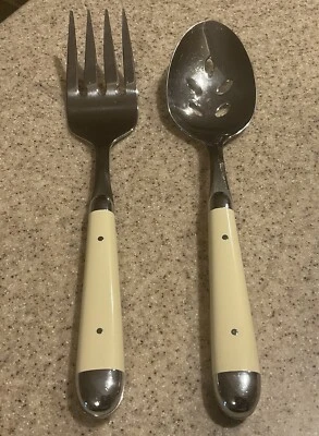 Oneida Palette 2 Piece Large/Serving Fork & Spoon Set White Handle 8.5” - Image 1 of 2