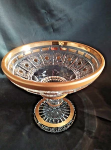 Tschechische Bohème Kristallit geschliffen Glas Schale 16cm verziert Gold - Bild 1 von 3