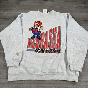 Vintage 90s Nebraska Cornhuskers Crewneck Sweatshirt Gray Thrashed READ - Bild 1 von 11