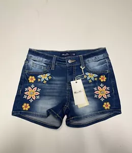 Miss Me Los Angeles Blue jeans girls Floral Embroidered Size 14 NWT - Picture 1 of 9