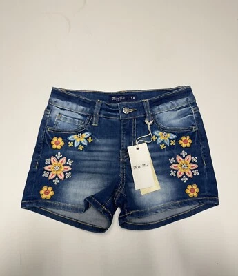 Miss Me Los Angeles Azul Jeans Niñas Floral Bordado Talla 14 Nuevo Con Etiquetas Foto 1 de 4