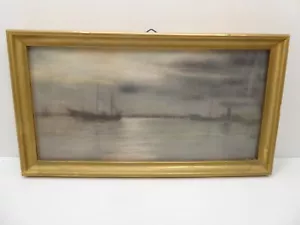 GILT FRAMED ANTIQUE SAILING SHIP SEASCAPE GOUACHE PAINTING P.CLARKE - Picture 1 of 8