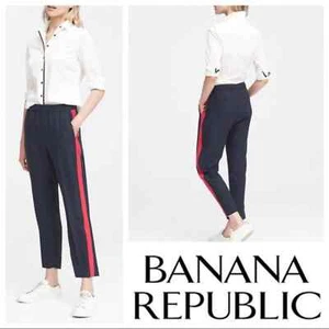Banana Republic Hayden Tapered-Fit Pull-On Pants XS Navy Blue Red Side Stripe  - Picture 1 of 10