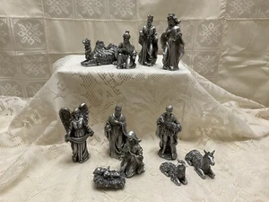 11 Piece Pewter CBD Nativity Set 4”- 2” People & Animals Complete Set Up ECU - Picture 1 of 9