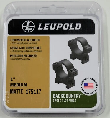 175117 LEUPOLD BACKCOUNTRY CROSS-SLOT 1" MATTE MEDIUM SCOPE RINGS - NEW - Image 1 of 3