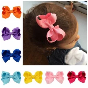 Girls Ribbon Barrettes - 4Inch Solid Color Bow Hair Clip Hair Accessories 2PC - Picture 1 of 52