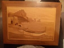 SORRENTO ITALY MARQUETRY INLAY WOOD WALL PLAQUE PICTURE "Waiting for the Tide"