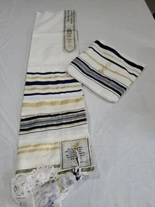 Jüdisch Christlich Messianisch Gebetstuch Tallit Königsblau & Gold 72"x22" mit Tasche - Bild 1 von 5