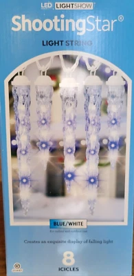 Gemmy LED Lightshow Shooting Star Blue White Icicle Lights Set of 8 New - Image 1 of 3
