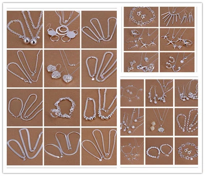 Moda Plata de Ley 925 Para Mujer Hombre Collar Pulsera Pendientes Conjunto Anillo Foto 1 de 4