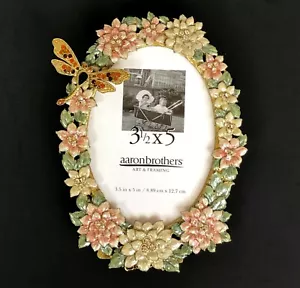 Marco Ovalado Mosca Dragón 3.5 x 5 Flores Cristal Detallado Rosa Verde Aaron Brothers - Imagen 1 de 5