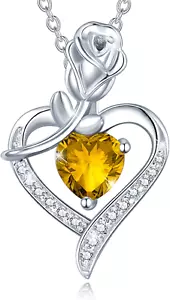 Fine Jewelry Birthstone Necklace for Women 925 Sterling Silver Natural Citrine - Picture 1 of 7