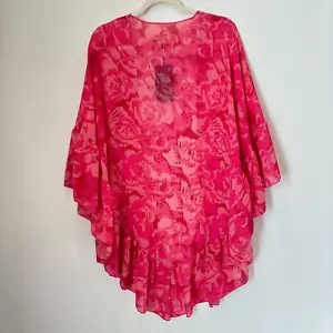 Amoli Floral Ruffle Open Front Romantic Sheer Kimono Size Large NEW NWT* F82 - Picture 1 of 21