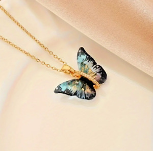 Golden Stainless Steel Butterfly Pendant Necklace Chain, Trending Unisex Jewelry