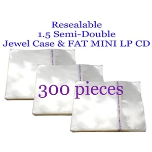 Resealable Outer Plastic Sleeves FAT MINI LP & 1.5 Semi Double Jewel CDs 300 pcs - Picture 1 of 3