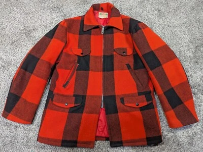 Vintage SOO Jacket Mens 40 Red Black Buffalo Plaid Mackinaw Talon Zip Hunting - Image 1 of 4