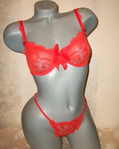 Set perizoma reggiseno Victoria Secret 34C S rosso collezione designer nuovo con etichette $186 - Foto 1 di 5