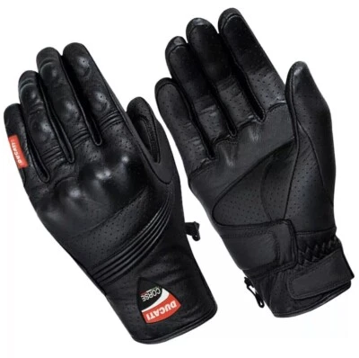 NEW DUCATI CORSE BLACK MEN MOTORCYCLE MOTORBIKE RACING LEATHER GLOVES - Image 1 of 3