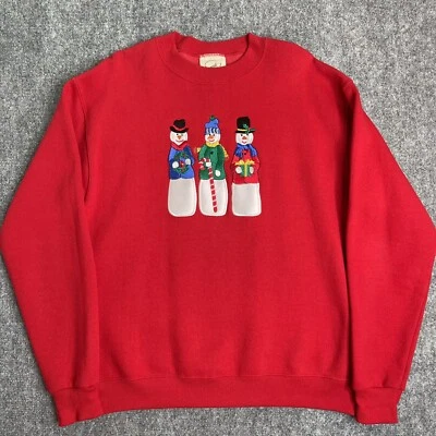 Vintage Peanut Butter & Jelly Sweatshirt Womens Large Snowman Trio Holiday Red - Image 1 of 4