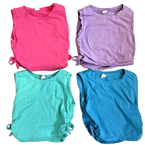 VG+ Shein Lot 4 Dance Crop Tops Sleeveless Tank Drawstring Girl Sz 7 Pink Purple - Picture 1 of 2