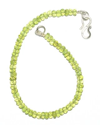 Natural Green Peridot Gemstone 4-5 mm Round Faceted Beads 6" Strand Bracelet G-5 - Image 1 of 4