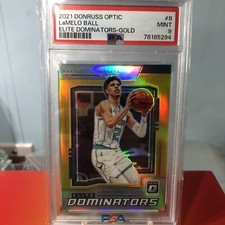2021-22 LAMELO BALL Donruss Optic Elite Dominators Gold Prizm /10 HORNETS PSA 9!