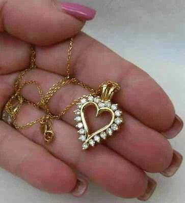 1CT Round Cut Diamond Heart Pendant Necklace For Womens 14k Yellow Gold Finish - Image 1 of 4