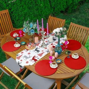 Christmas and Holiday Round Placemat and Runner 7-Piece Set, Perfect for Holiday - Picture 1 of 15