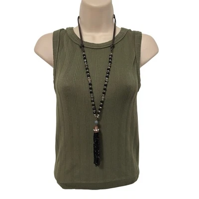 Collar para mujer negro blanco con cuentas borla larga BOHO vaquera occidental Foto 1 de 4