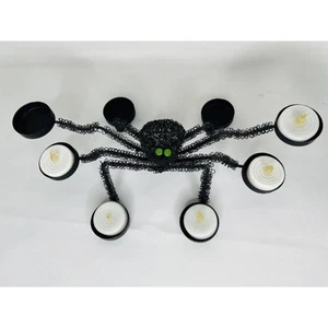 Halloween Black Spider Metal Wire Tea Light Candle Holder Green Eyes Home Decor - Picture 1 of 8