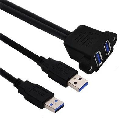 USB 3.0 Dual A Male to Dual A Female Screw Panel Mount Extension Lead 0.5m - Image 1 of 4