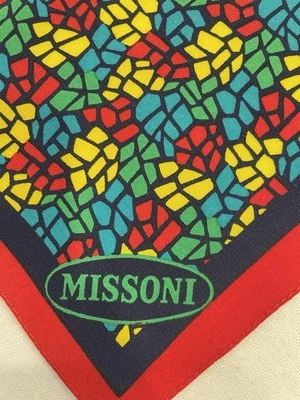 Bufanda de seda Missoni vintage borde rojo mosaico estampado Italia diseñador cuadrado #A77 Foto 1 de 4