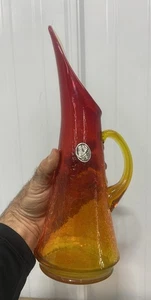 Vtg Amberina Crackle Glass Pitcher Vase 1966 Mid Century Modern 13”T By Kanawha - Picture 1 of 11