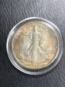 1945 Walking Liberty Half Dollar Gem BU Rainbow Toned - Picture 1 of 4