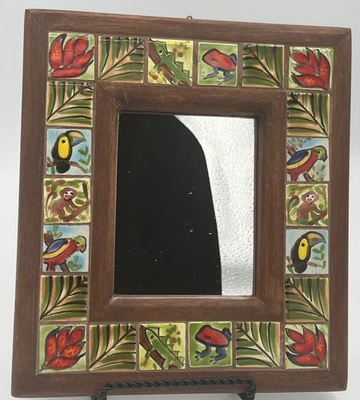 Tropical Themed Hand Painted Mosaic Tiled Mirror  8.5 x 7.5” - Image 1 of 4