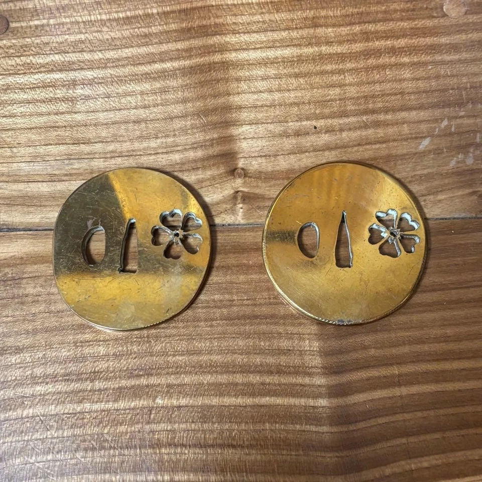 Juego de 2 piezas de guardia de espada antigua japonesa Tsuba de colección rara Foto 1 de 1