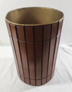 VTG 1960s-70's MCM Genuine American Walnut Wood Slat Trash/Waste Can Org Label - Picture 1 of 13