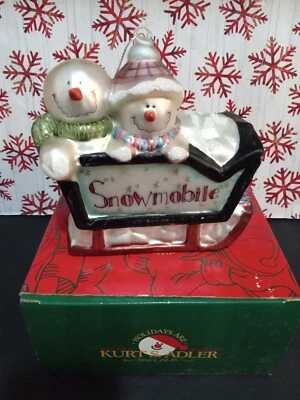 Muñeco de nieve moto de nieve vidrio soplado polonesa adorno Kurt Adler Navidad vintage Foto 1 de 4