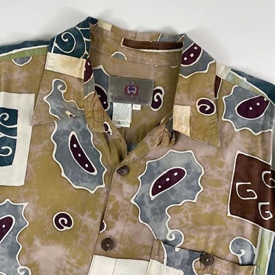 Territory Ahead Button Down Shirt Adult XL Rayon Paisley Abstract Tribal Mens - Image 1 of 4