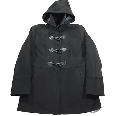 复古 North Crest 经典女式黑色豌豆外套 XL 连帽夹克聚酯纤维 — 第 1/4 张图片