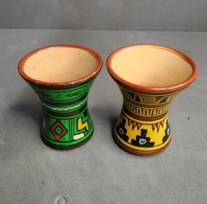 Jarrones miniatura de arcilla pintados a mano a juego portavelas Perú? Verde y naranja - Imagen 1 de 10