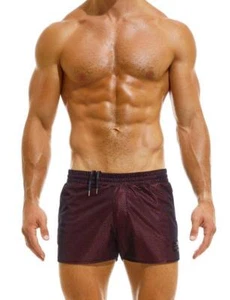 Modus Vivendi Swimwear Dark Jogging Cut Woven Swim-Shorts Mesh Red GS2231 - Picture 1 of 3