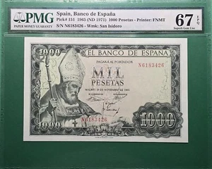 1965(1971) SPAIN 1000 PESETAS P# 151 PMG 67 EPQ SUPERB GEM UNC - Picture 1 of 2