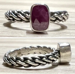 Vintage Handmade Southwestern Twisted Cable Sterling Silver Ruby Ring, Size 6.5 - Picture 1 of 11
