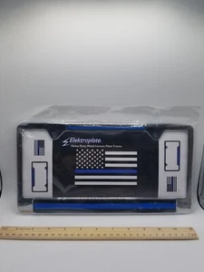 Marco de matrícula de metal resistente Police Thin Blue Line "Back the Blue" - Imagen 1 de 2