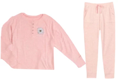 Justice Girls Pajamas Peach Size 10 Henley Top Joggers Pockets Logo 2 Piece Set - Image 1 of 4