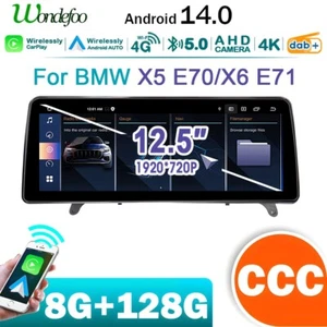 12.5" Android 14 Car Stereo Radio Carplay GPS 8G 128G Para BMW X5/X6 E70 E71 CCC - Imagen 1 de 16