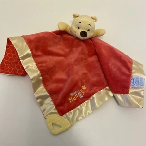 Disney Winnie the Pooh SWEET AS HONEY Red Lovey Yellow Teether Plush Satin Edge - Picture 1 of 9